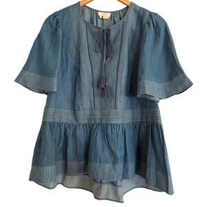 Kate Spade Indigo Railroad Top Blue Chambray Boho Peasant Stripe Bohemian-S